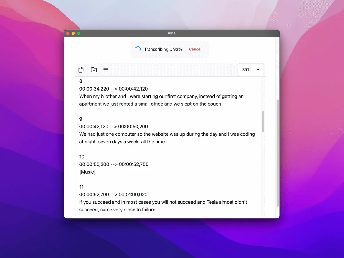Vibe公式リアルタイム文字起こしプレビュー