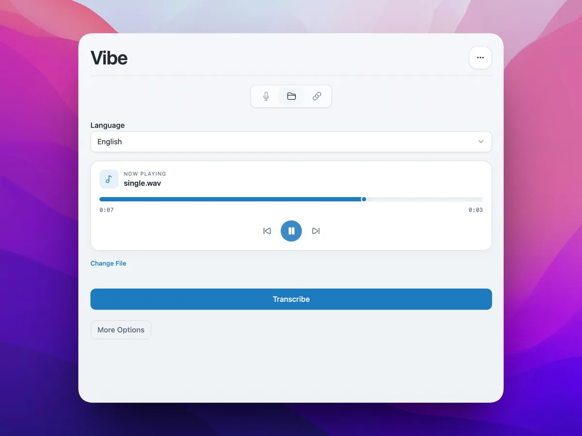 Vibe公式デスクトップ文字起こし画面