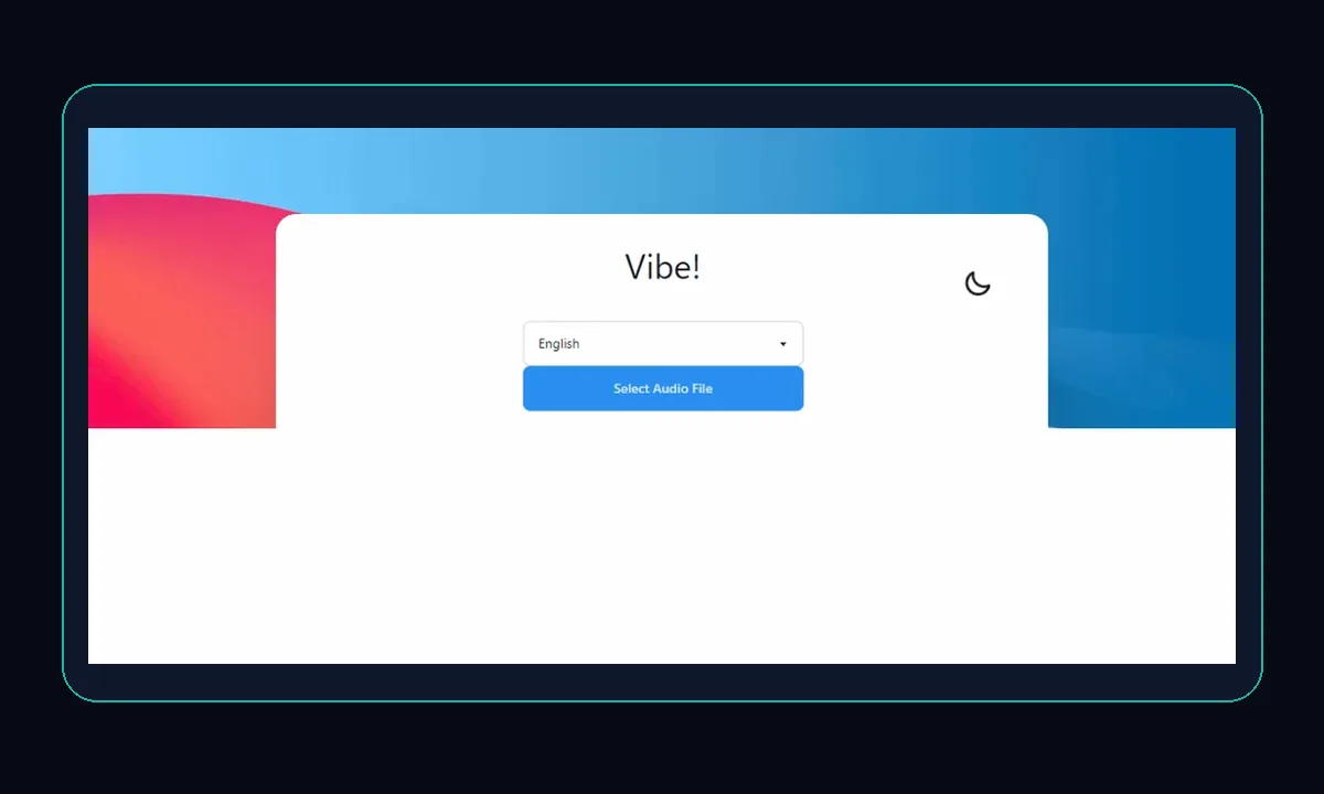 Capture de Vibe montrant la sélection d’un fichier audio