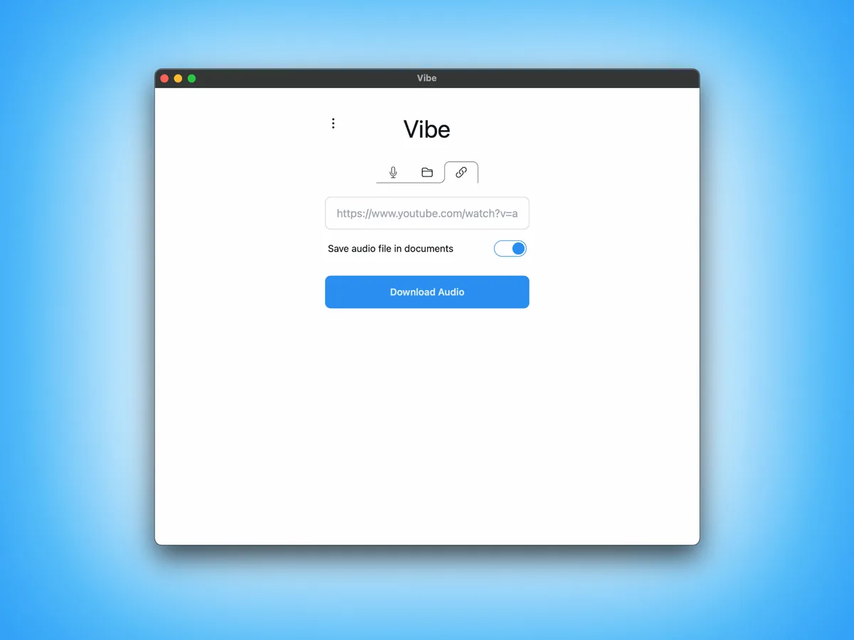 Interface officielle Vibe pour une URL YouTube